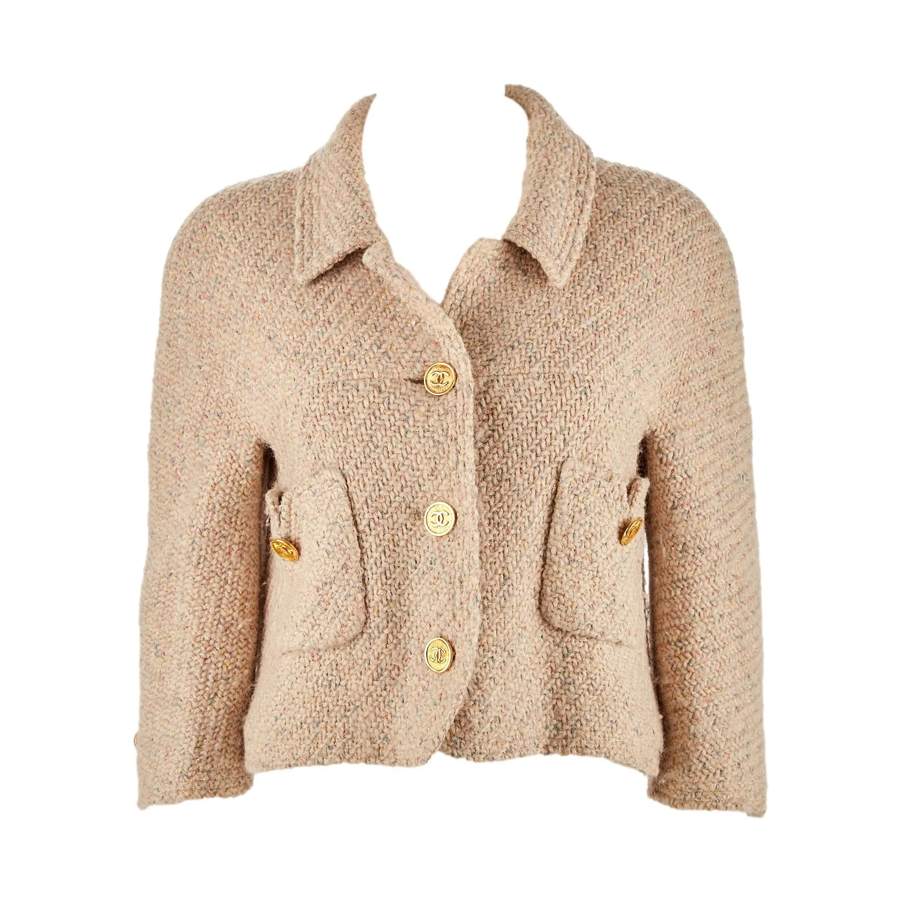 Chanel Beige Cropped Logo Button Jacket