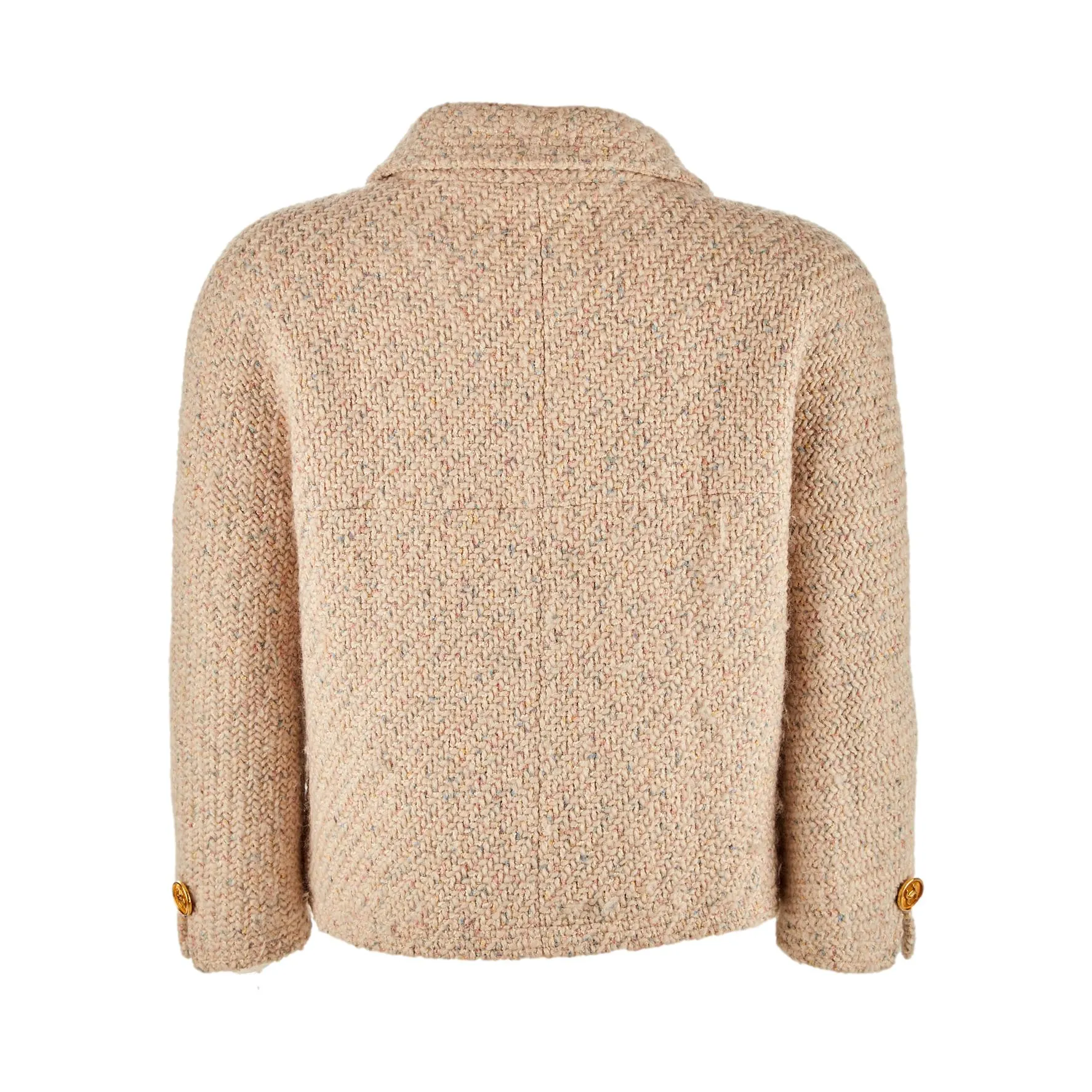 Chanel Beige Cropped Logo Button Jacket