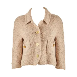 Chanel Beige Cropped Logo Button Jacket