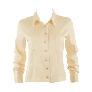 Chanel Beige Silk Cropped Button Down