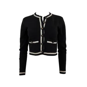 Chanel Black Logo Button Cropped Cardigan