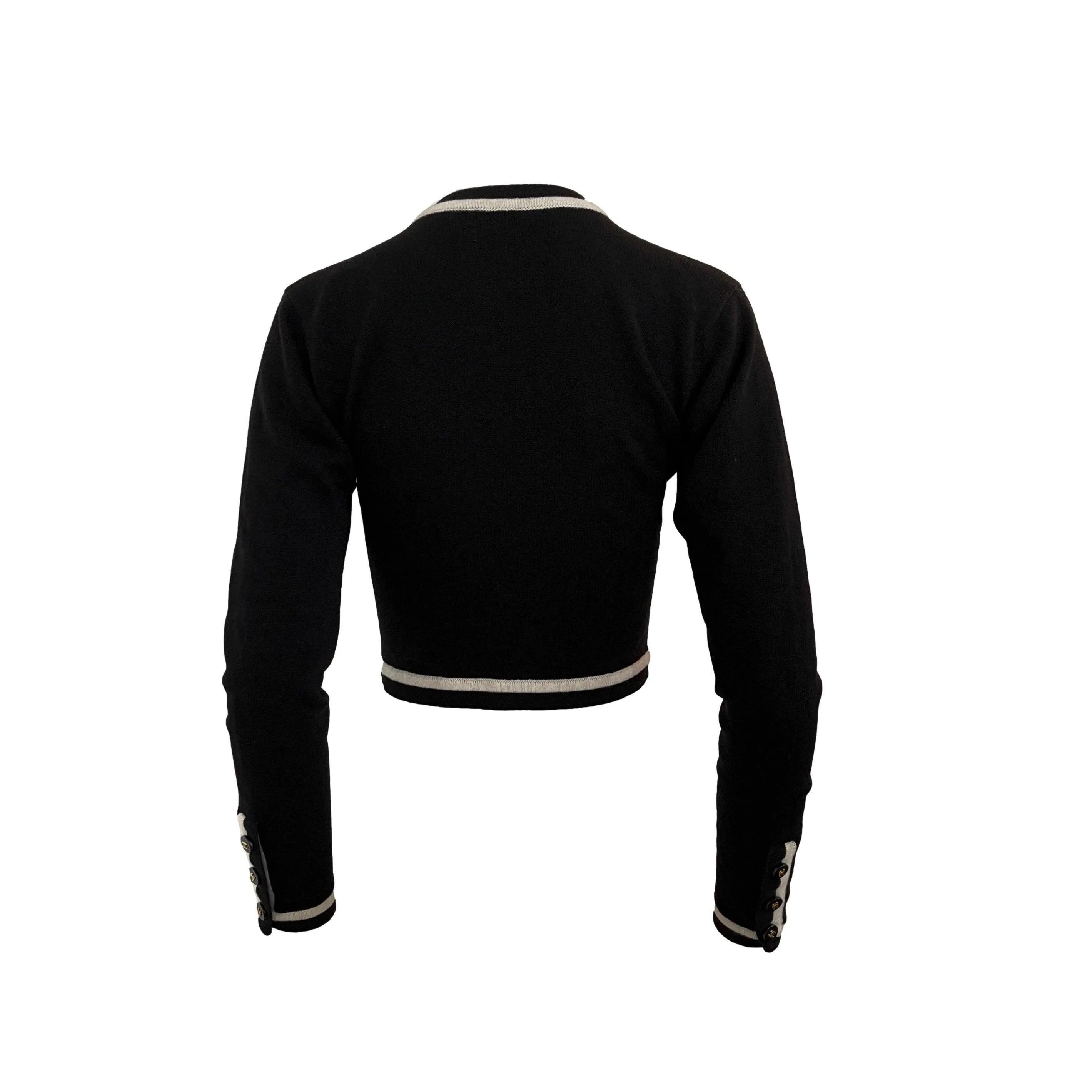 Chanel Black Logo Button Cropped Cardigan