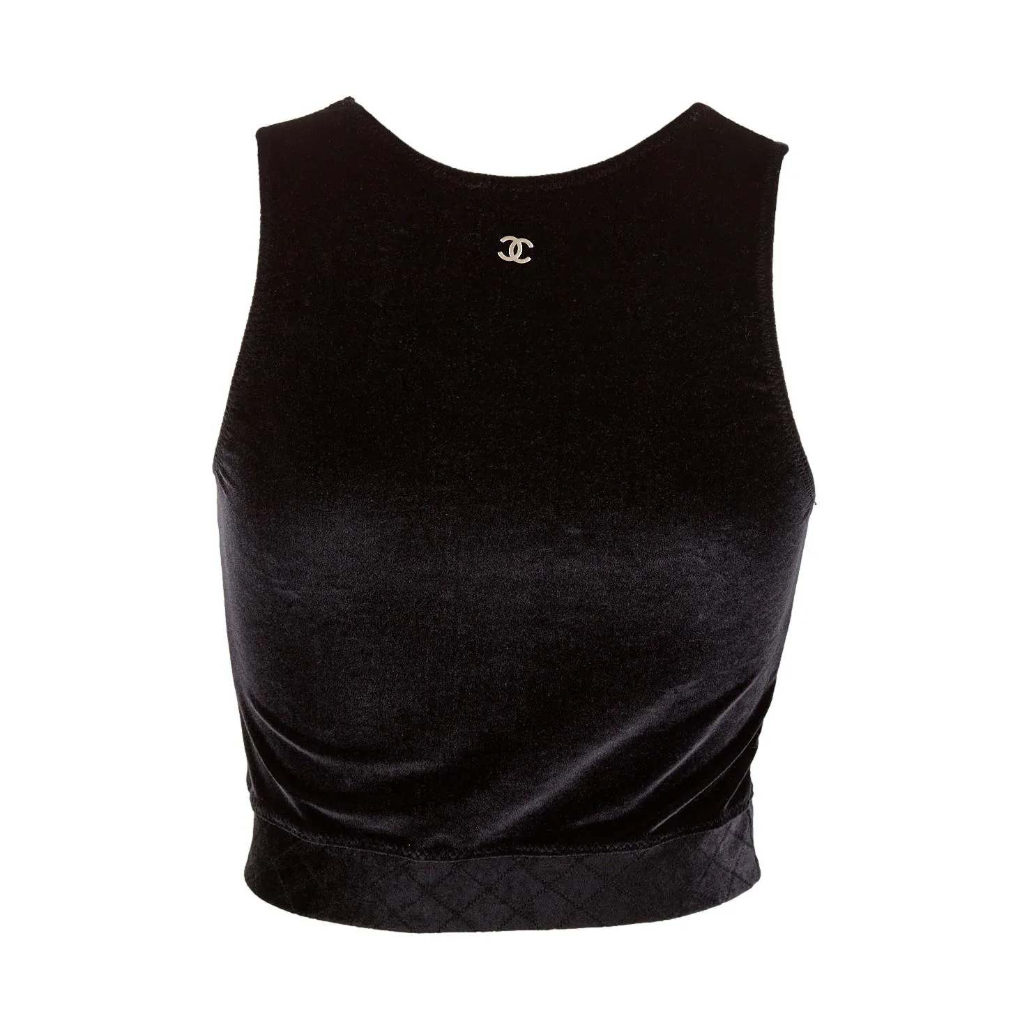 Chanel Black Velour Logo Cropped Tank