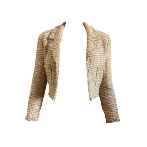 Chanel Cream Cropped Logo Button Jacket