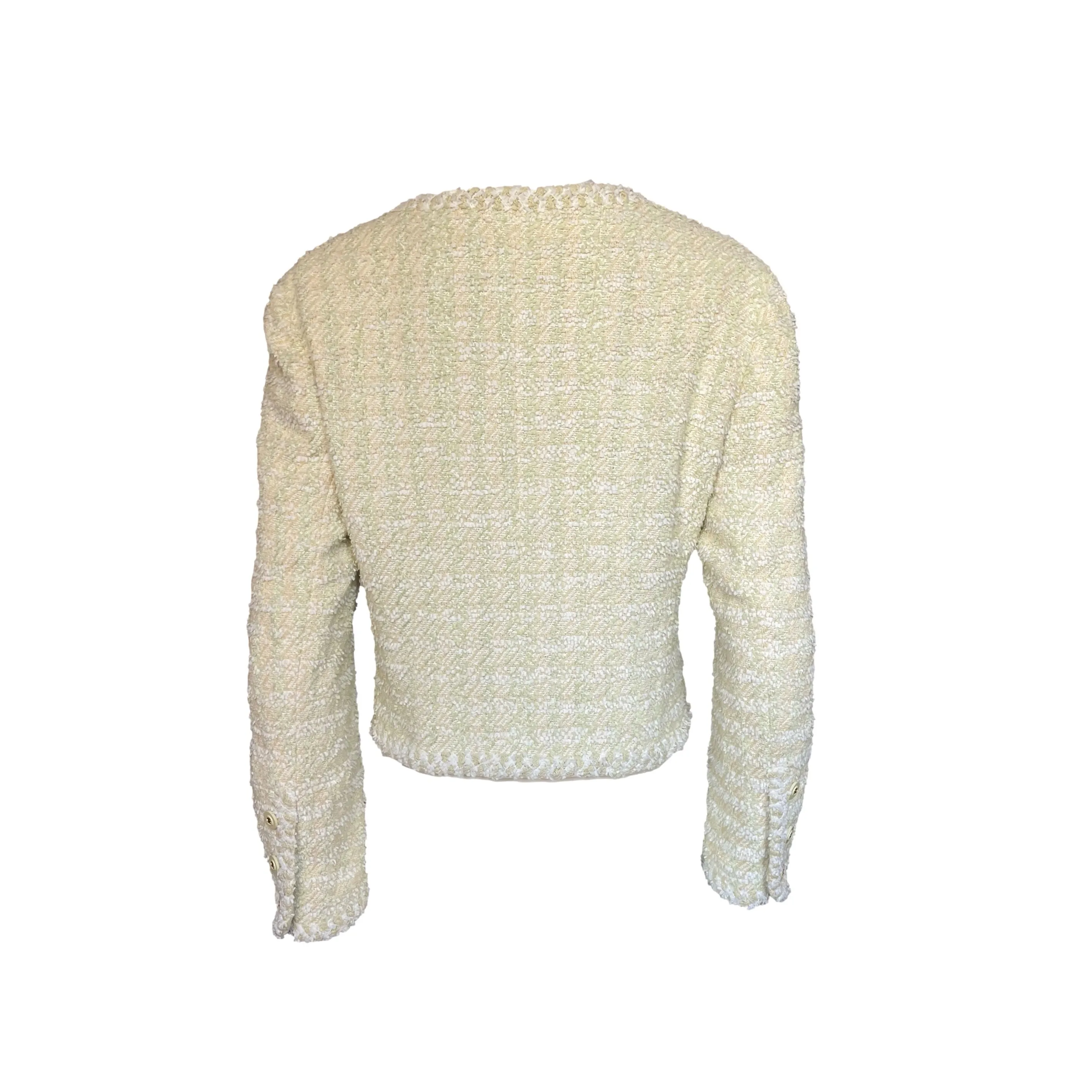 Chanel Lime Green Tweed Cropped Blazer