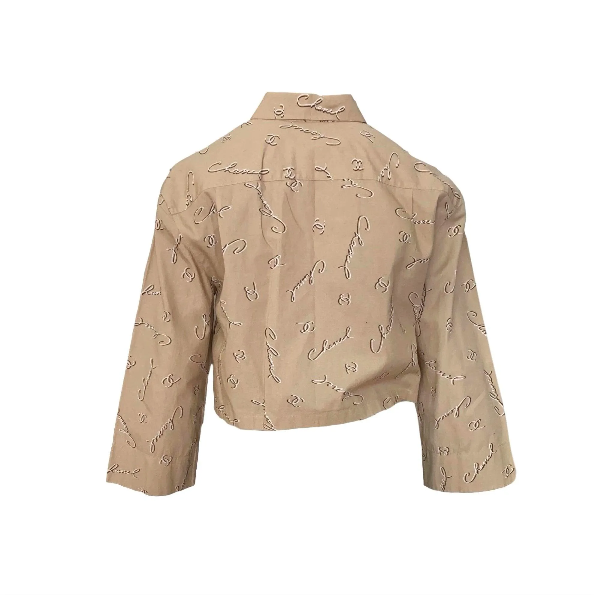 Chanel Tan Logo Cropped Button Down