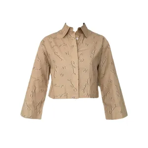 Chanel Tan Logo Cropped Button Down