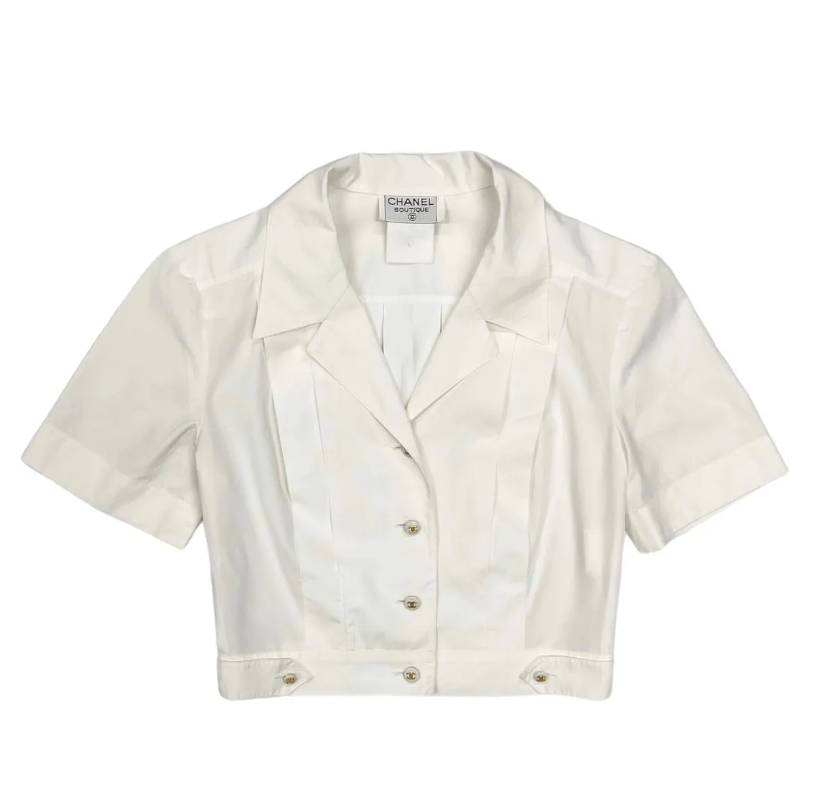 Chanel White Cropped Logo Button Down