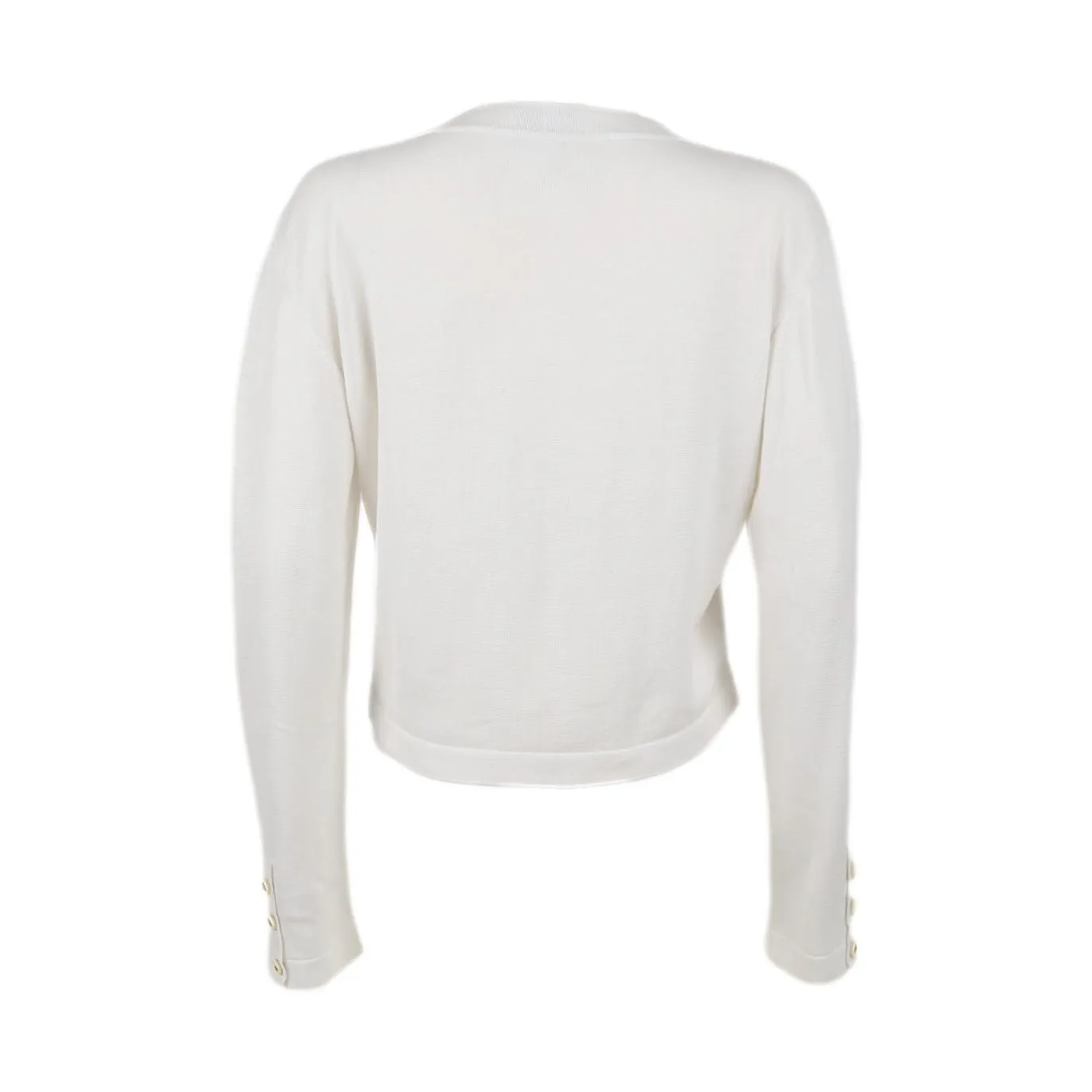 Chanel White Logo Button Cropped Cardigan