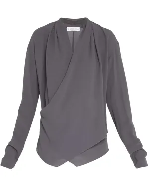 Charcoal Monili Neck Silk Crepe Blouse