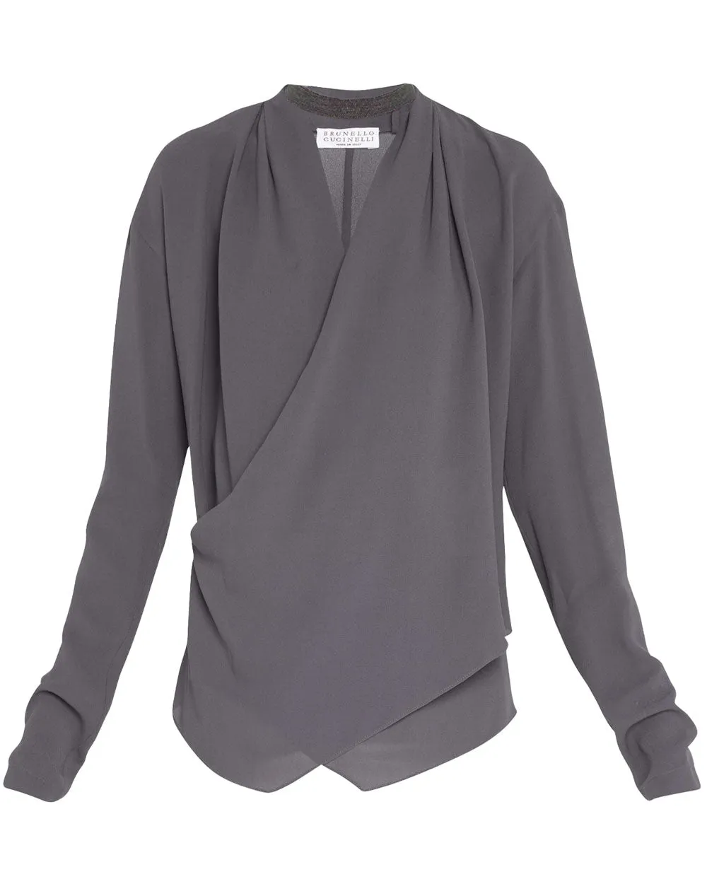 Charcoal Monili Neck Silk Crepe Blouse