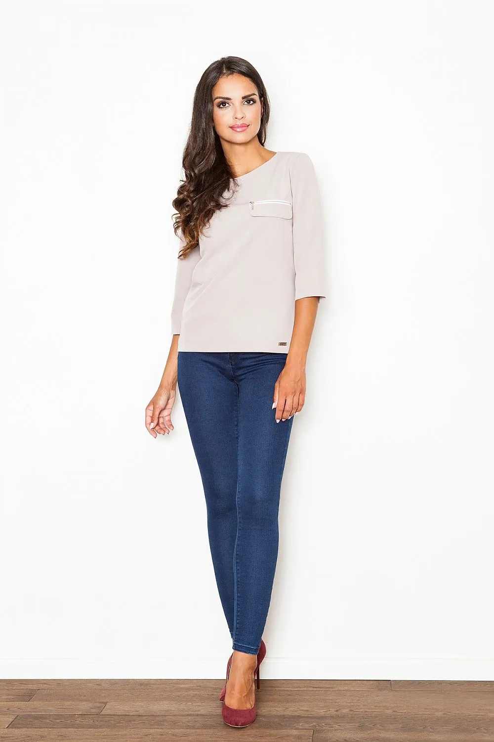 Chic Loose-Fit Blouse with Decorative Zipper Pocket by Figl - Model 111533