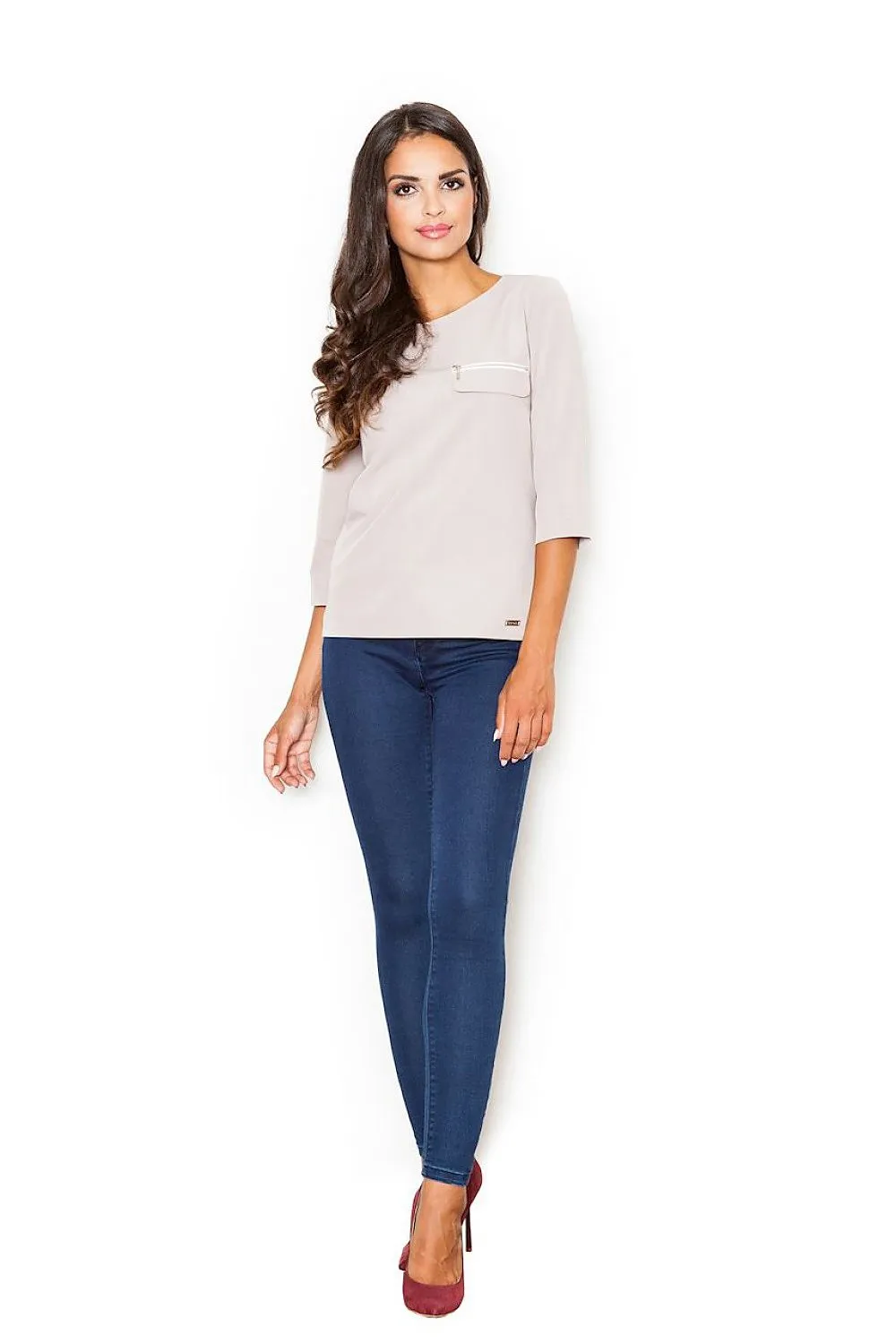 Chic Loose-Fit Blouse with Decorative Zipper Pocket by Figl - Model 111533