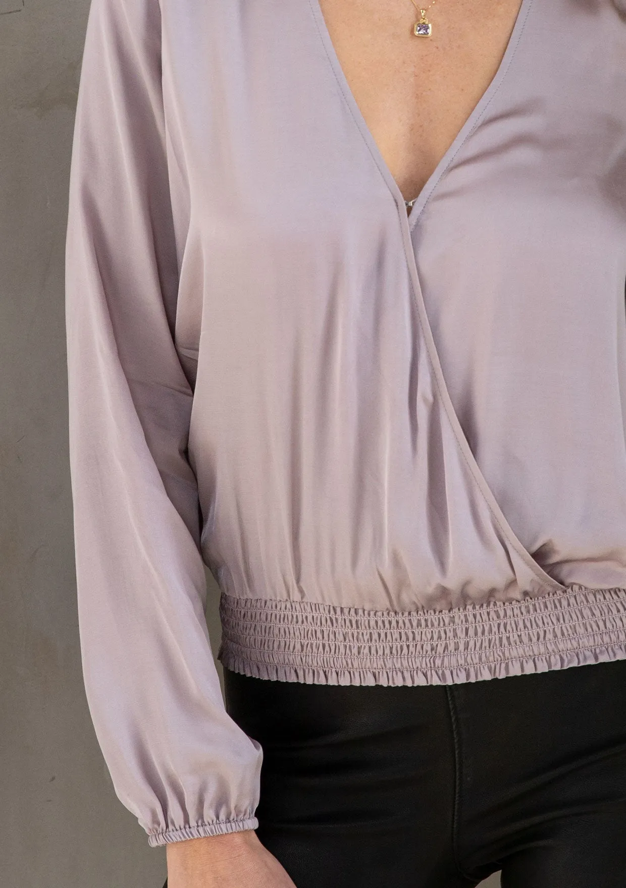 Chic Silky Surplice Long Sleeve Dressy Top