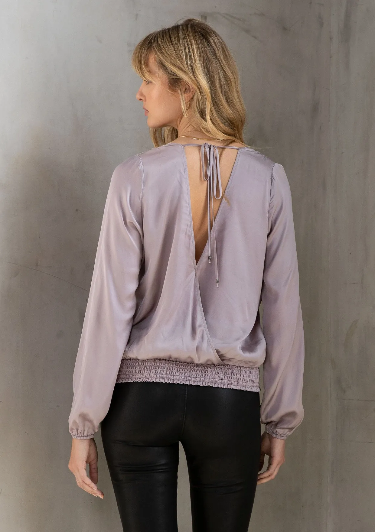 Chic Silky Surplice Long Sleeve Dressy Top