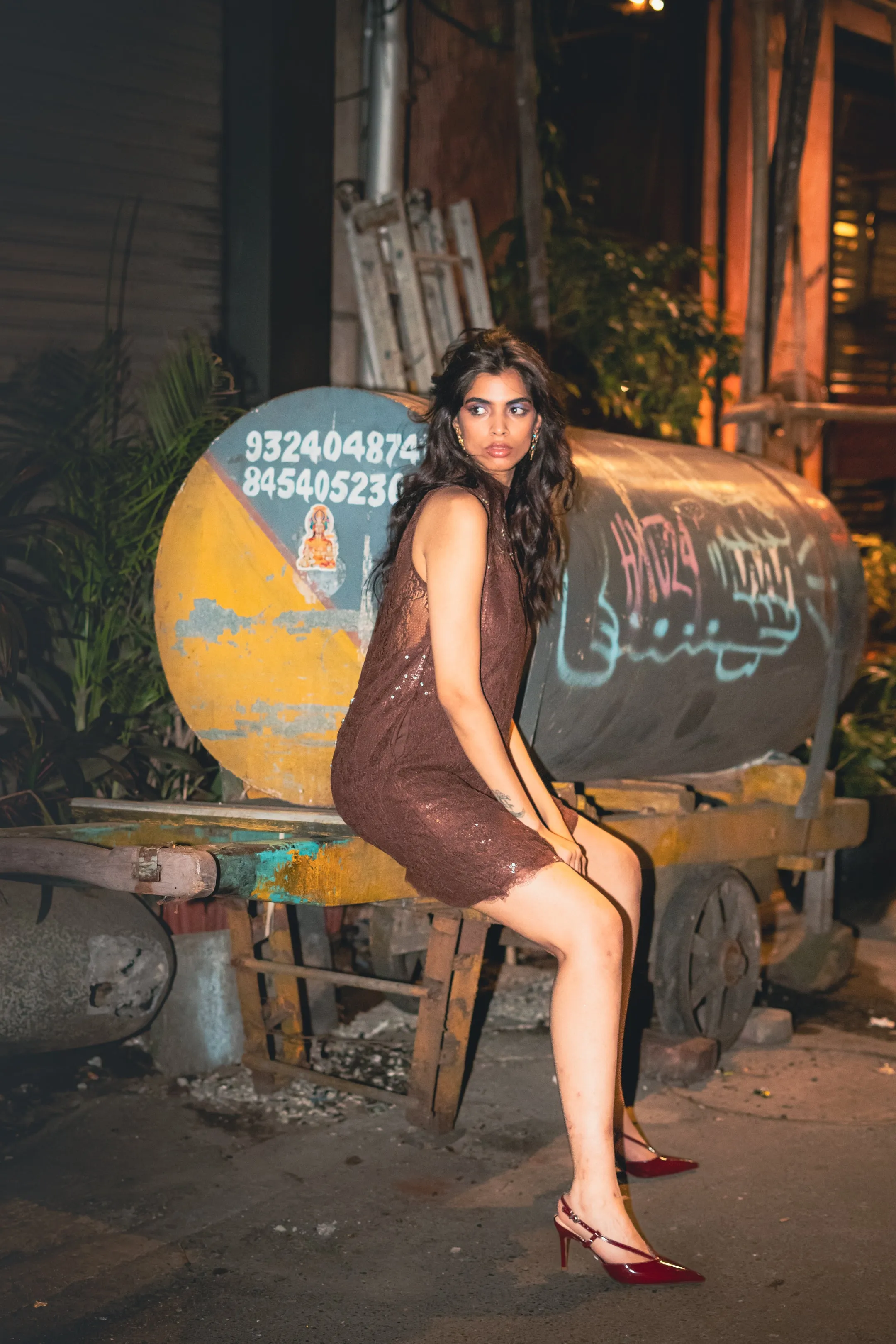 Chocolate Brown Lace Halter Dress
