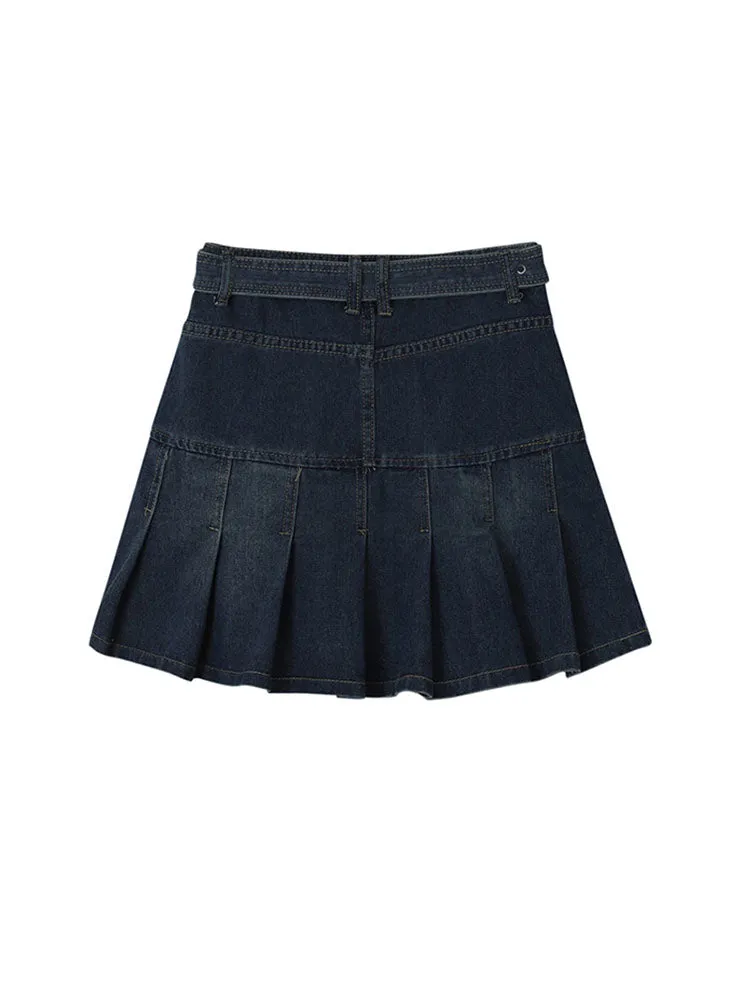 christmas outfit JazzHer Y2k High Waist Denim Mini Pleated Skirts With Belt Women 2025 Summer Fashion Retro A Line Skirt Korean Ins Female Casual Skirts