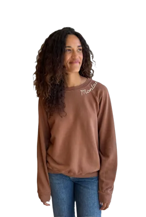 Cinnamon embroidered Montana Sweatshirt- cream thread