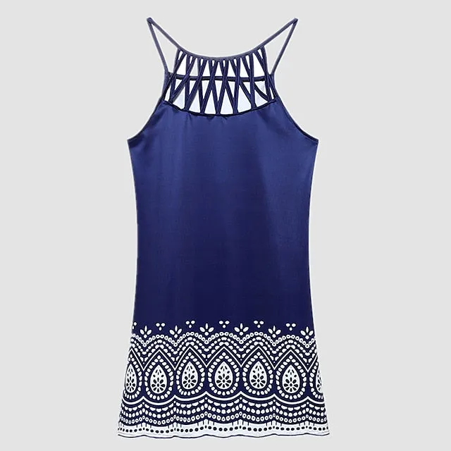 CityHottie - Women's Casual Dress Halter Neck Dress Midi Dress Leopard Black Wine Sleeveless Geometric Cut Out Summer Spring Halter Fashion Vacation 2024 S M L XL XXL 3XL