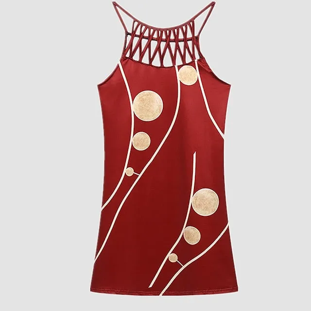CityHottie - Women's Casual Dress Halter Neck Dress Midi Dress Leopard Black Wine Sleeveless Geometric Cut Out Summer Spring Halter Fashion Vacation 2024 S M L XL XXL 3XL