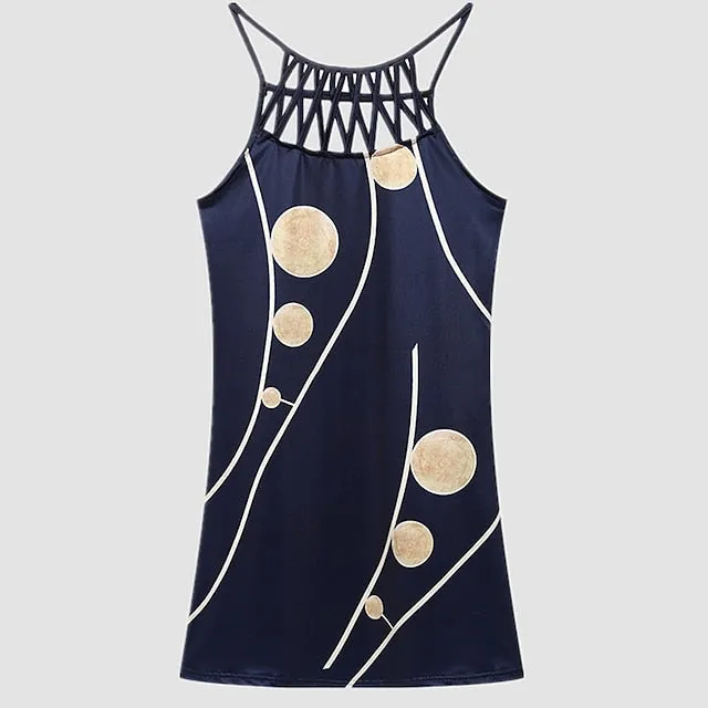 CityHottie - Women's Casual Dress Halter Neck Dress Midi Dress Leopard Black Wine Sleeveless Geometric Cut Out Summer Spring Halter Fashion Vacation 2024 S M L XL XXL 3XL