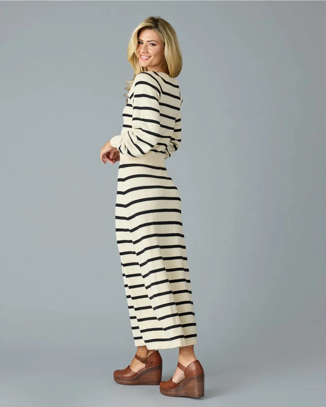 Claire Striped Sweater Maxi Skirt - Black/Ivory