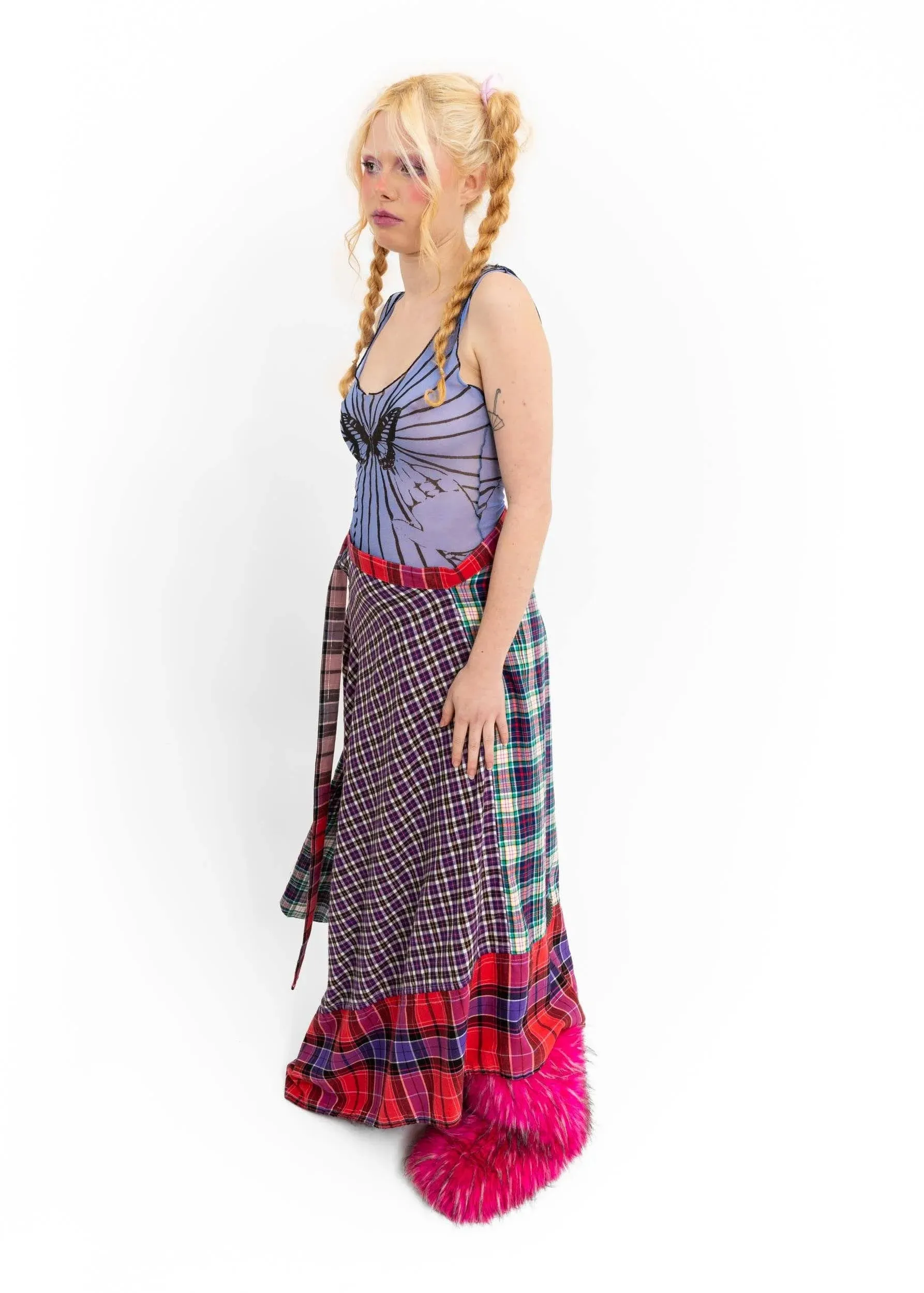 Clashing tartan maxi skirt