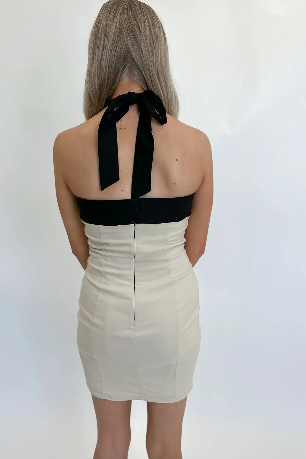 Cleo Halter Dress Black & Taupe