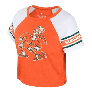 Colosseum Miami Hurricanes Women's Green Cropped Distressed Sebastian T-Shirt