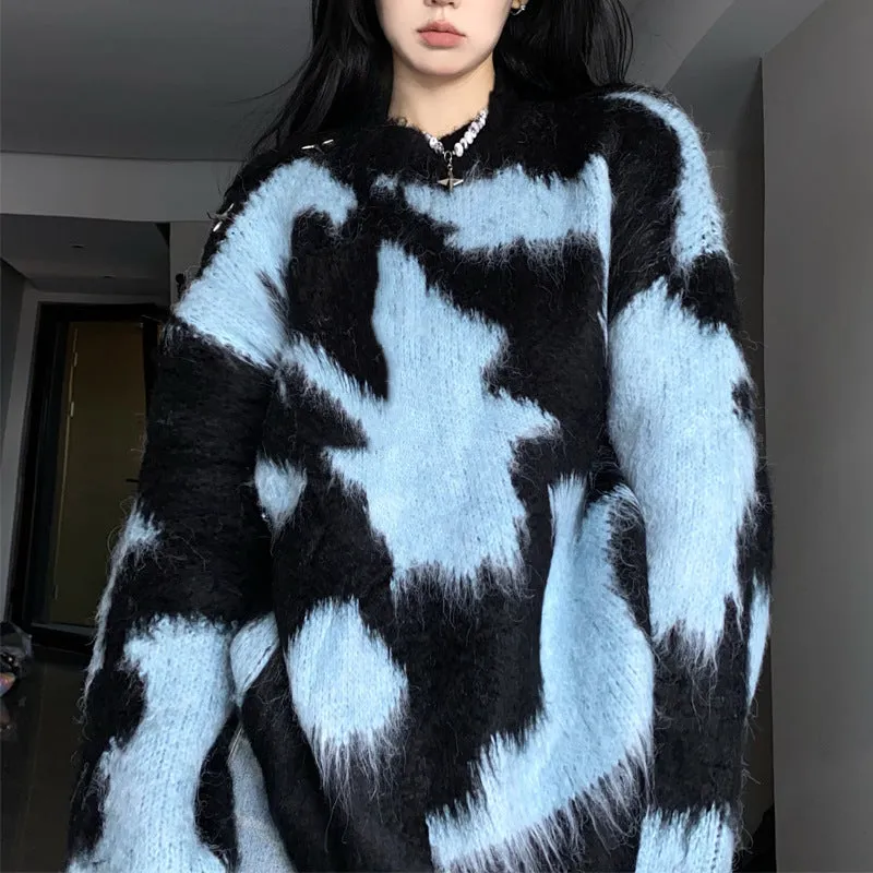 Contrast Fuzzy Knit Pullover Sweater