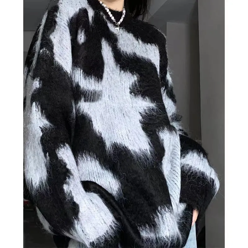 Contrast Fuzzy Knit Pullover Sweater