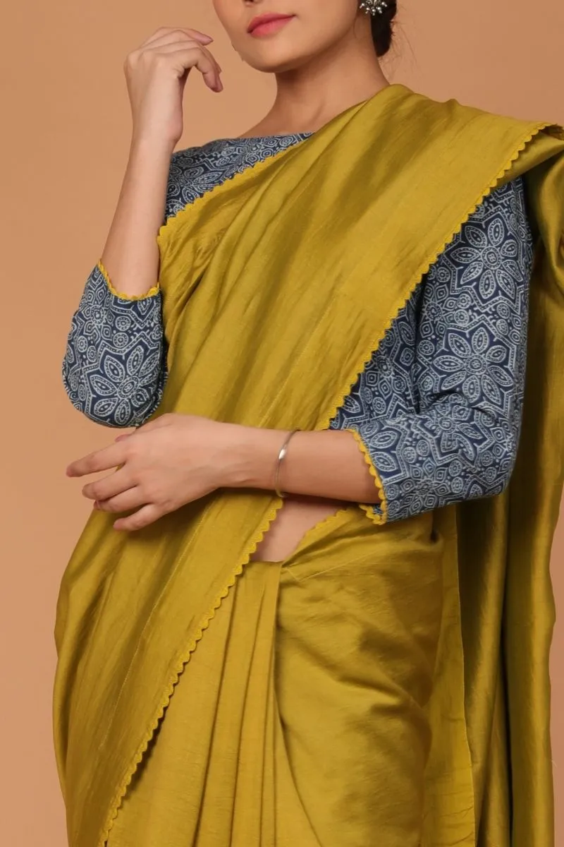Cotton Hand Block Printed Blouse in Indigo