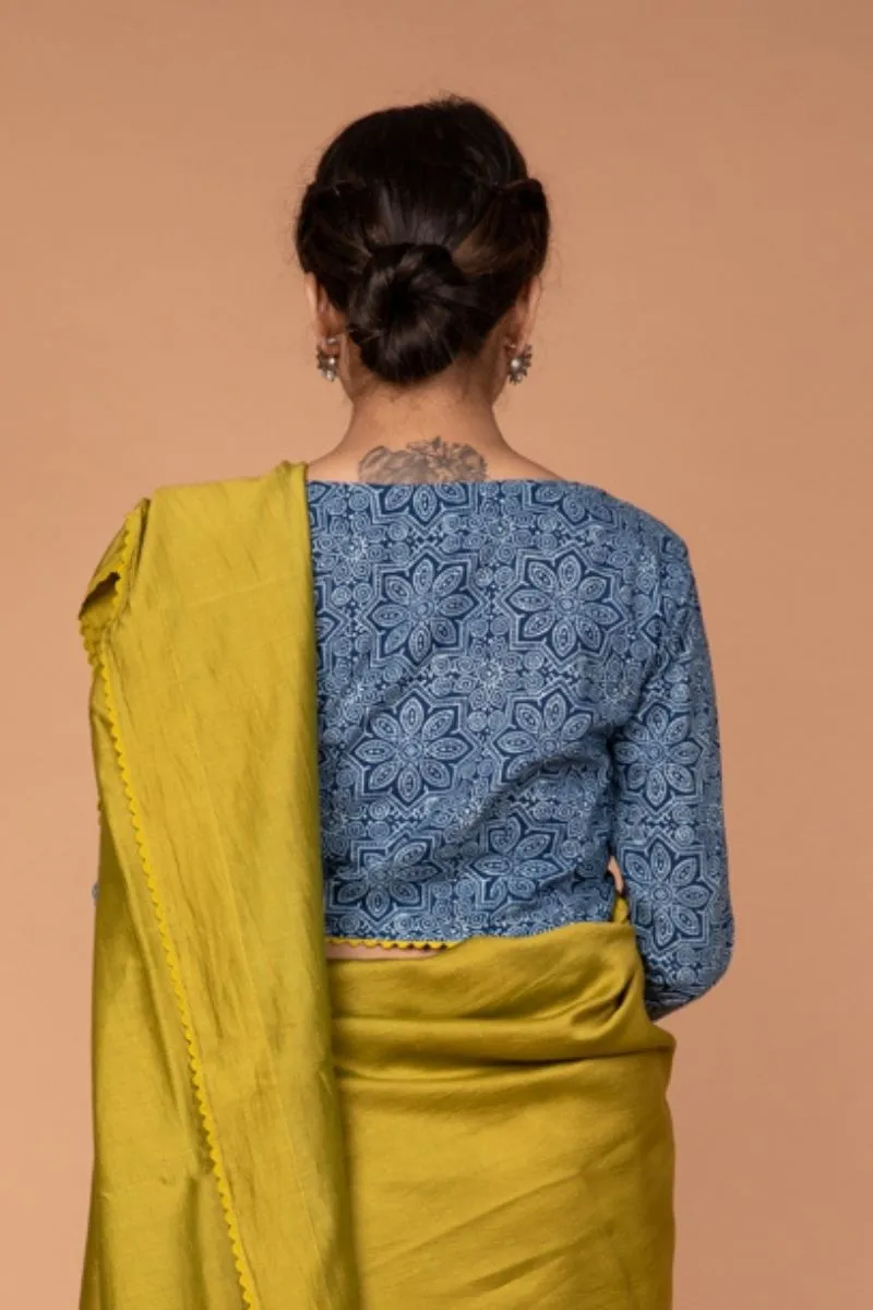 Cotton Hand Block Printed Blouse in Indigo