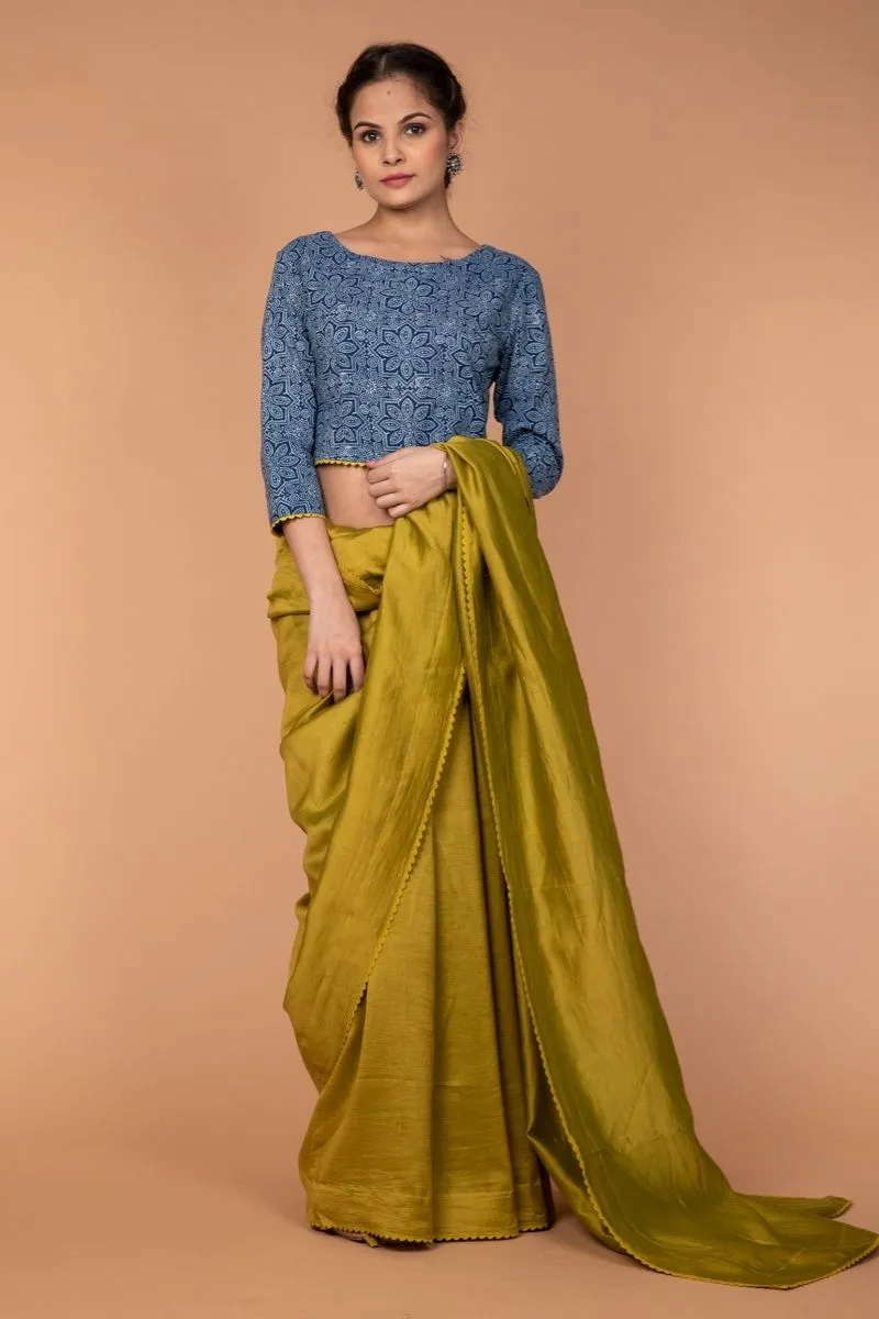 Cotton Hand Block Printed Blouse in Indigo
