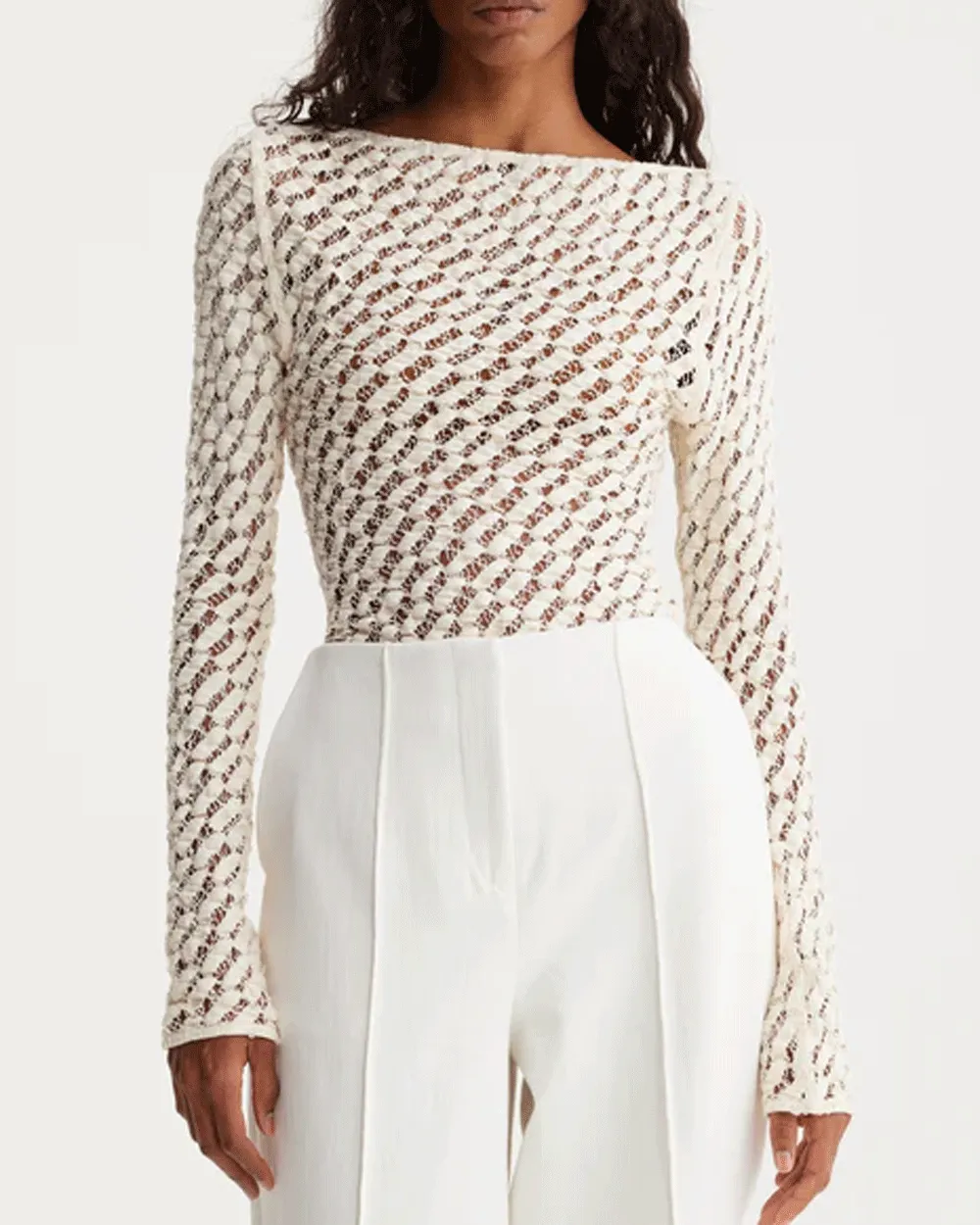 Cream Lace Boat Neck Top