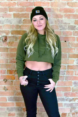 Cropped Mineral Hoodie Olive