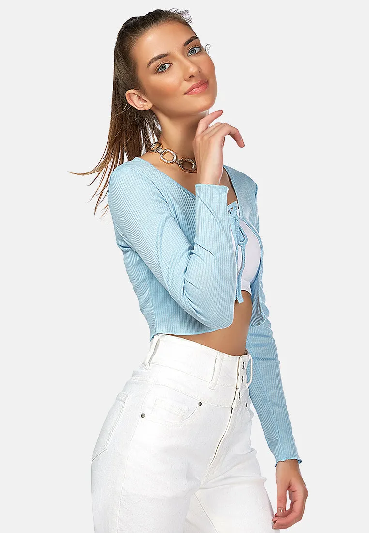 cropped tie-up cardigan