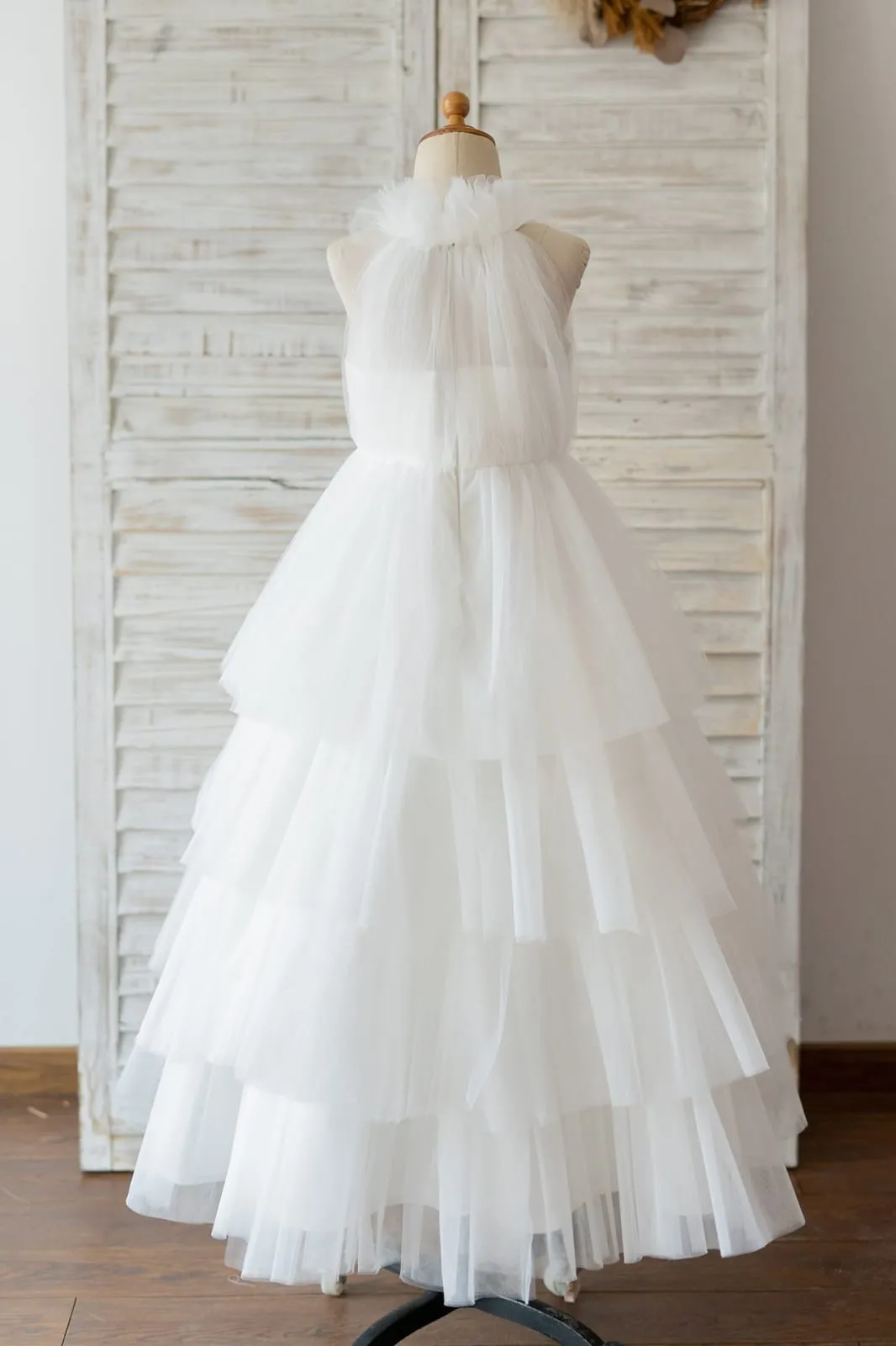 Cupcake Champagne/Ivory Tulle Halter Neck Wedding Flower Girl Dress