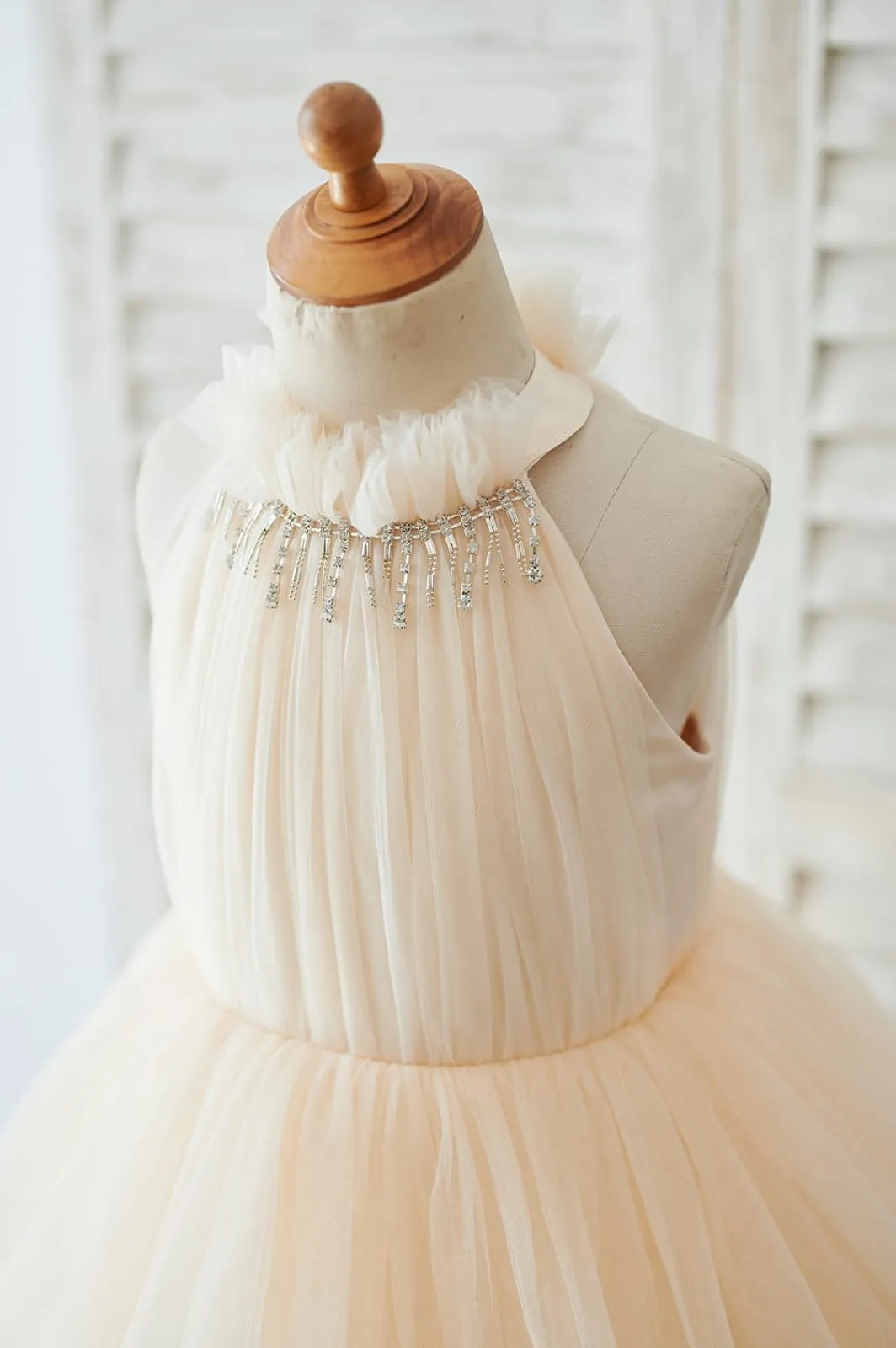 Cupcake Champagne/Ivory Tulle Halter Neck Wedding Flower Girl Dress