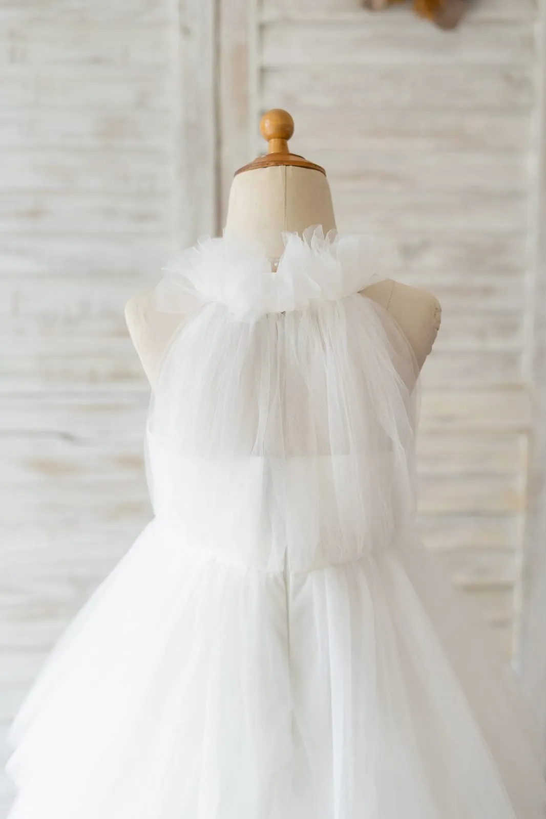 Cupcake Champagne/Ivory Tulle Halter Neck Wedding Flower Girl Dress