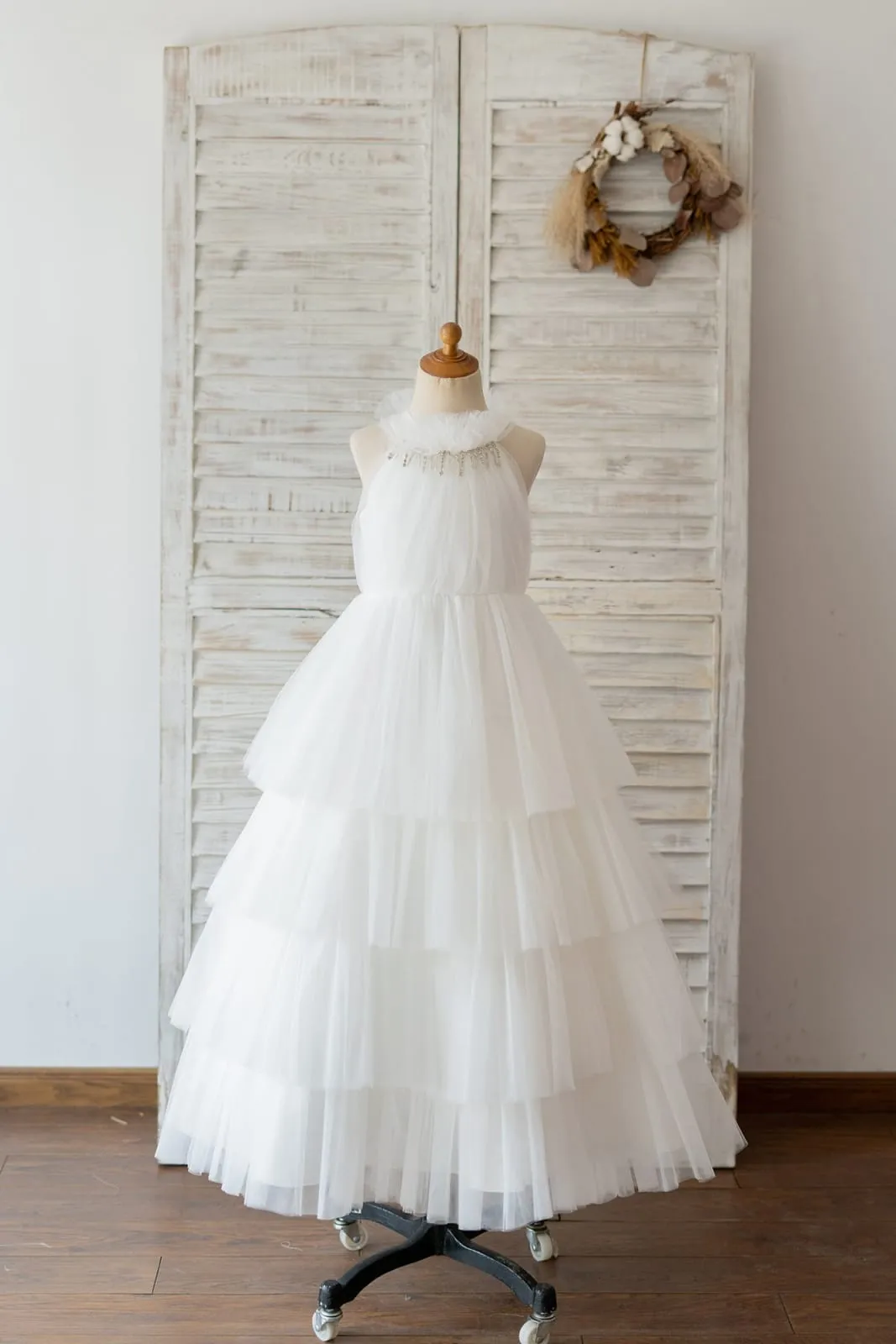 Cupcake Champagne/Ivory Tulle Halter Neck Wedding Flower Girl Dress