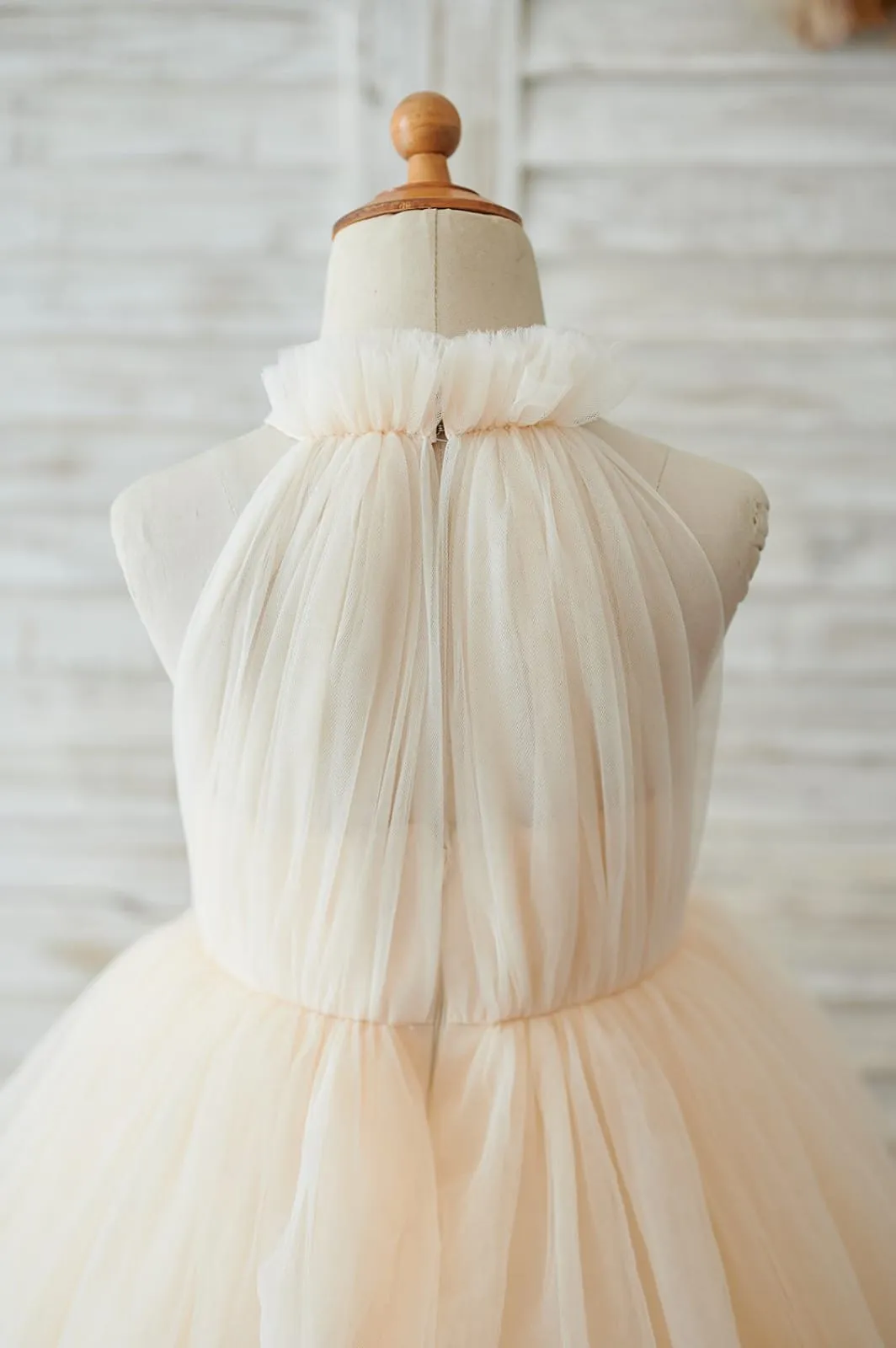 Cupcake Champagne/Ivory Tulle Halter Neck Wedding Flower Girl Dress
