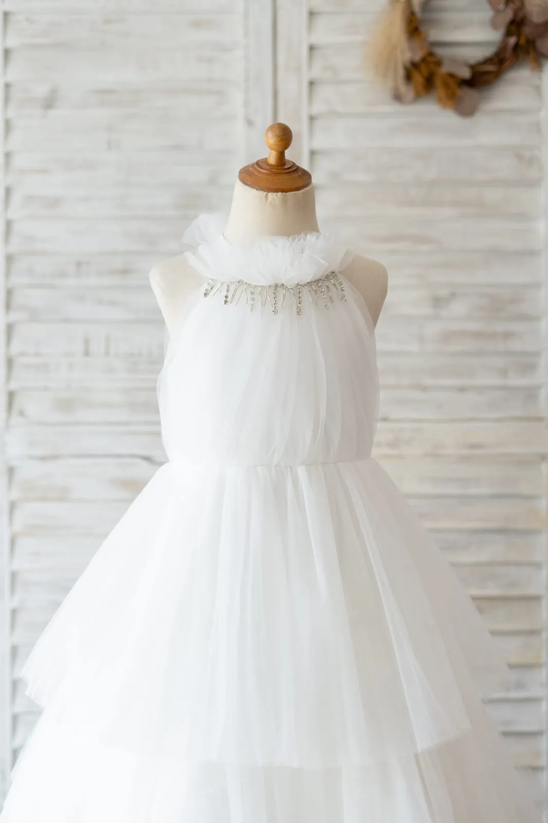 Cupcake Champagne/Ivory Tulle Halter Neck Wedding Flower Girl Dress
