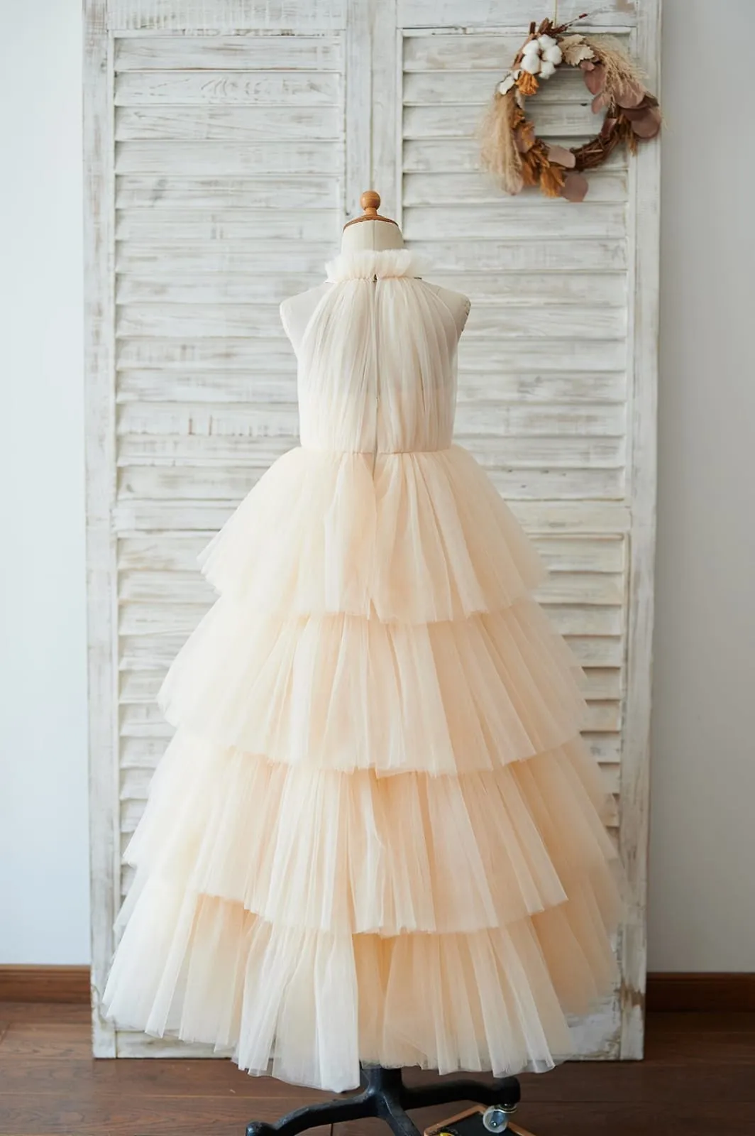 Cupcake Champagne/Ivory Tulle Halter Neck Wedding Flower Girl Dress