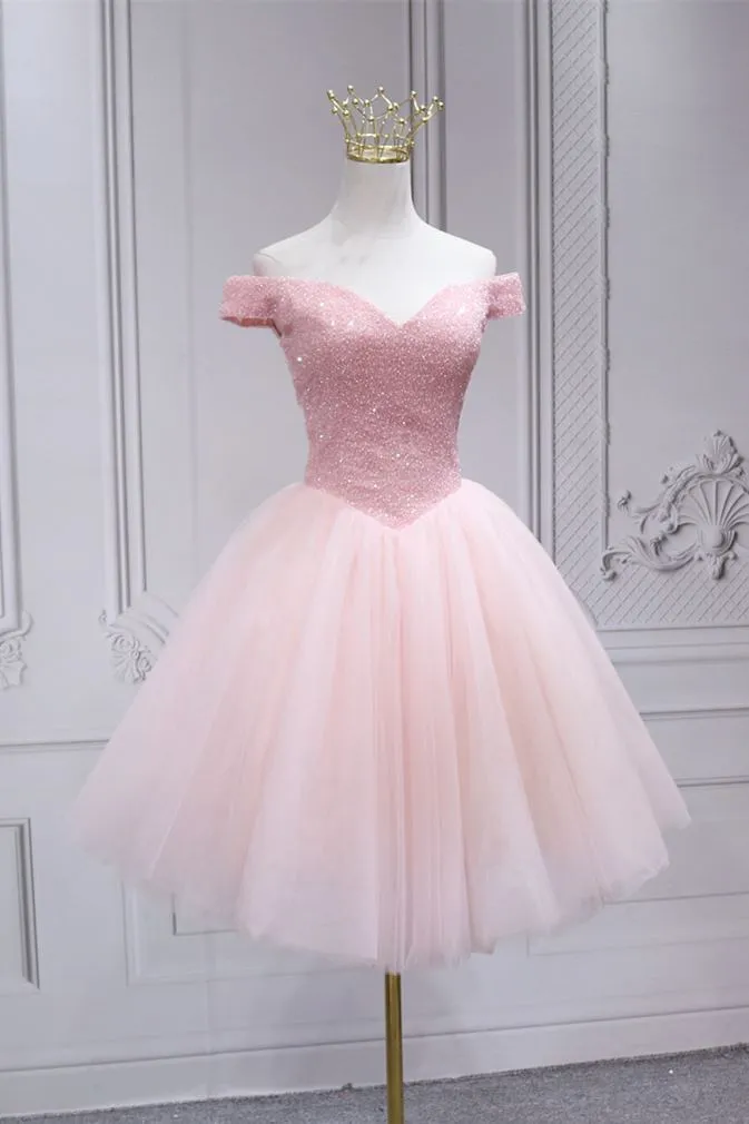 Cute Off the Shoulder Short Pink Party Dress