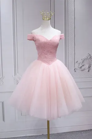 Cute Off the Shoulder Short Pink Party Dress