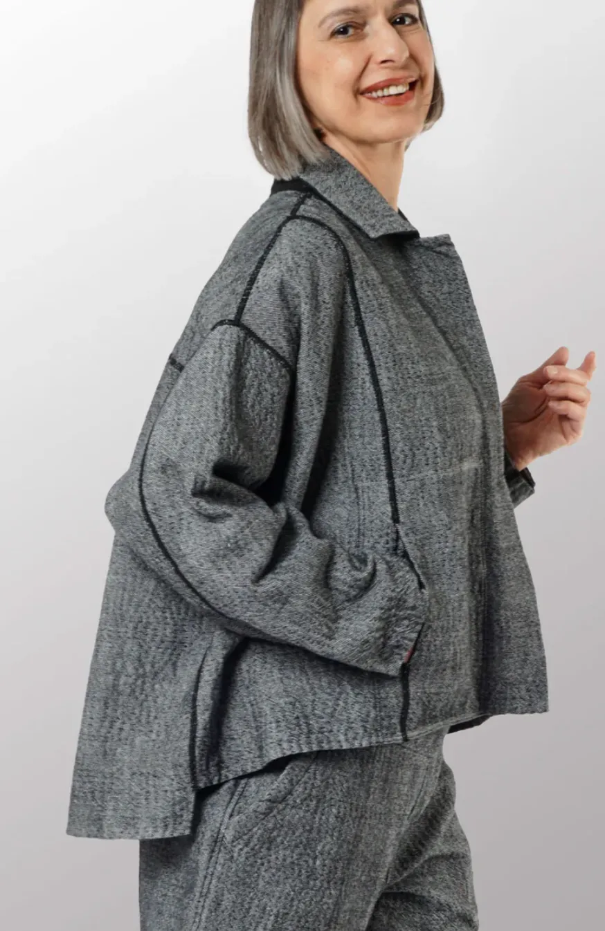 Denim Kantha Cropped Shirt Jacket