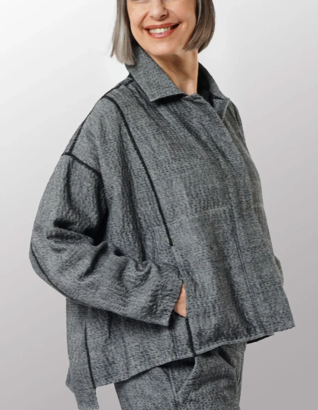 Denim Kantha Cropped Shirt Jacket