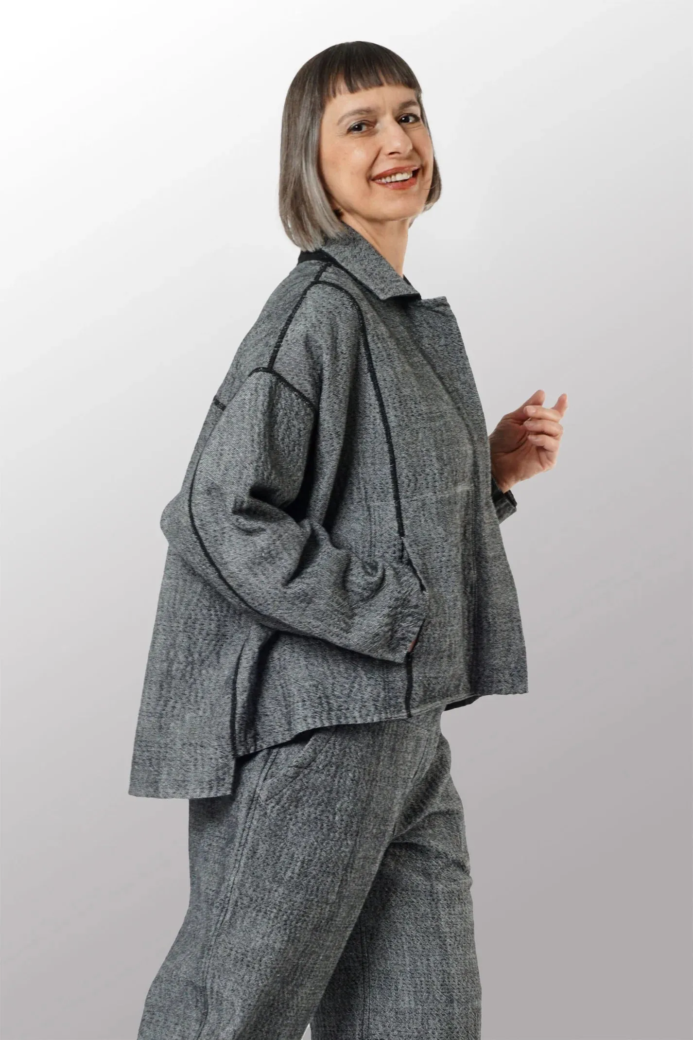 Denim Kantha Cropped Shirt Jacket