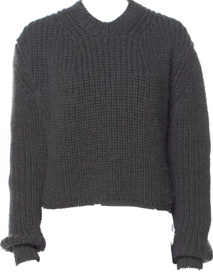 Diesel Black Gold. (Glenn Martens) Grey Virgin Wool Crew Neck Cropped Sweater